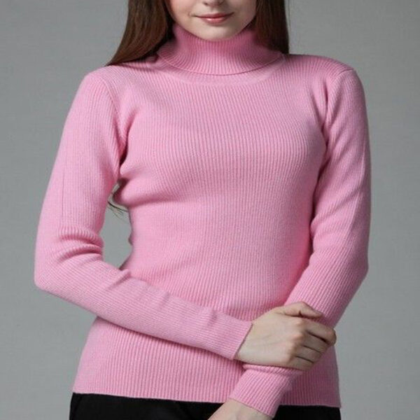 Women's Smooth Cashmere Pink Turtle Neck Sweater - Image 3